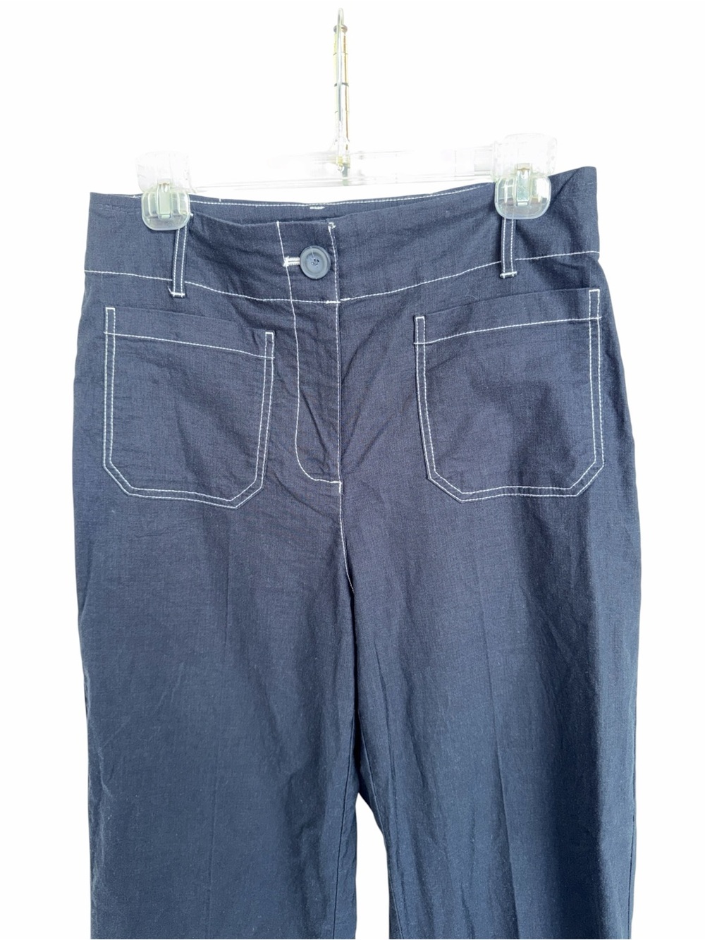 Nicole Miller Navy Contrast-Stitch Ankle Pants Size 6 - Picture 3 of 8